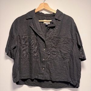 A New Day Cotton Linen Crop Top Button Down Black Medium